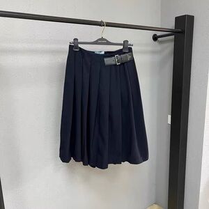 Authentic Prada Navy A-Line Skirt with Belt